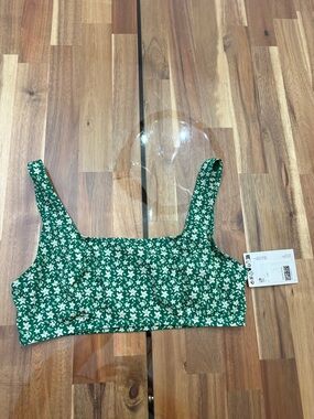 Sz 10 & Other Stories Green & White Floral Square-Neck Crop Bikini Swim Top